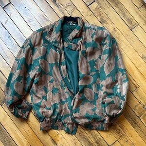 Vintage Silk Leaf Print Jacket